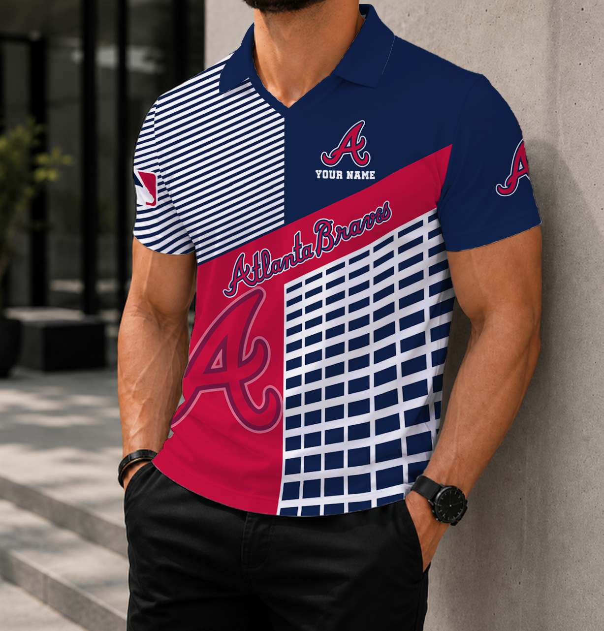 LIMITED EDITION - NEW CUSTOMIZED MLB09 ABS ATLANTA BRAVES POLO SHIRT