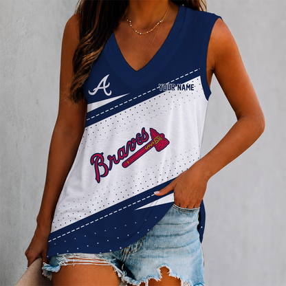 LIMITED EDITION - NEW CUSTOMIZED MLB09 ABS ATLANTA BRAVES WOMEN'S V-NECK TANK TOP