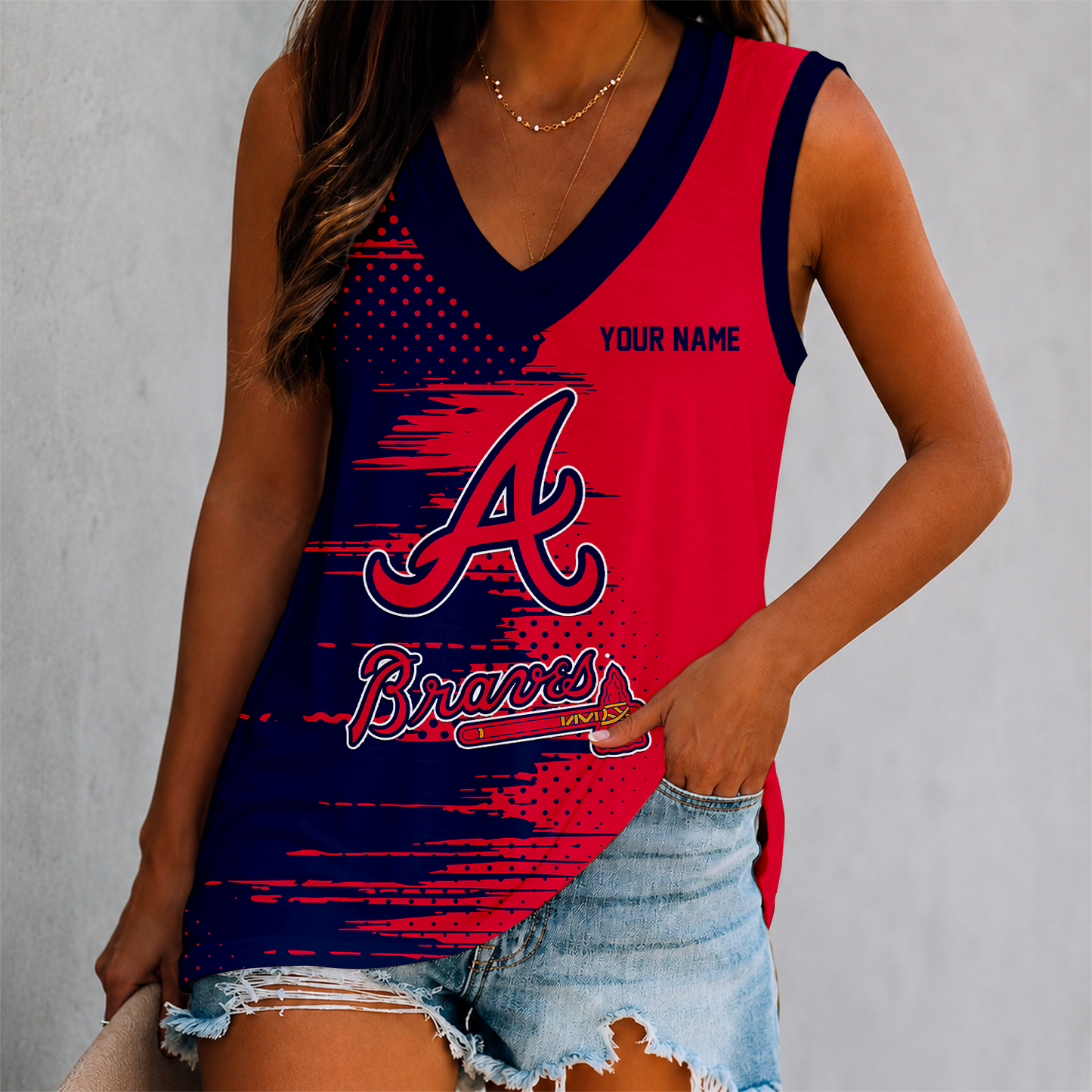 LIMITED EDITION - NEW CUSTOMIZED MLB09 ABS ATLANTA BRAVES WOMEN'S V-NECK TANK TOP