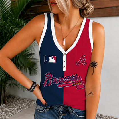 [FLASH SALE] NEW CUSTOMIZED MLB09 ABS ATLANTA BRAVES WOMEN'S V-NECK TANK TOP