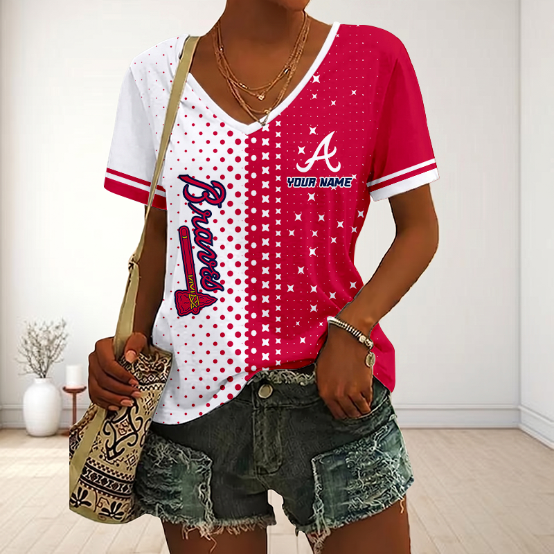 LIMITED EDITION - NEW CUSTOMIZED MLB09 ABS ATLANTA BRAVES V-NECK FEMALE SHIRT