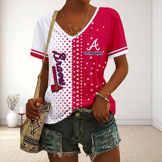 LIMITED EDITION - NEW CUSTOMIZED MLB09 ABS ATLANTA BRAVES V-NECK FEMALE SHIRT