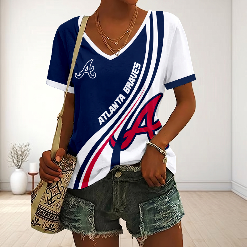 LIMITED EDITION - NEW CUSTOMIZED MLB09 ABS ATLANTA BRAVES V-NECK FEMALE SHIRT