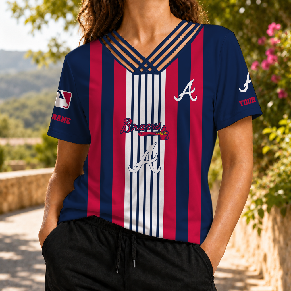LIMITED EDITION - NEW CUSTOMIZED MLB09 ABS ATLANTA BRAVES V-NECK SHIRT