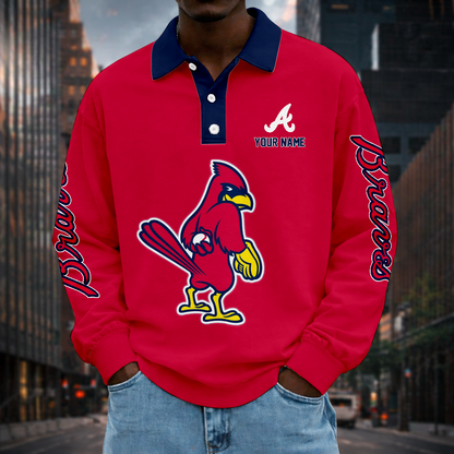 LIMITED EDITION - NEW CUSTOMIZED MLB09 ABS ATLANTA BRAVES MEN LONG SLEEVE POLO