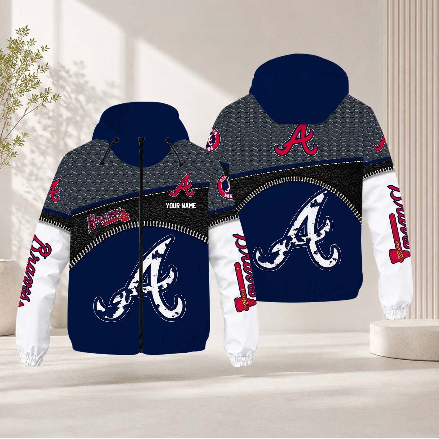 LIMITED EDITION - NEW CUSTOMIZED MLB09 ABS ATLANTA BRAVES WINDBREAKER JACKET