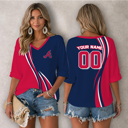 LIMITED EDITION - NEW CUSTOMIZED MLB09 ABS ATLANTA BRAVES WOMEN'S HEART V-NECK LONG SLEEVE SHIRT