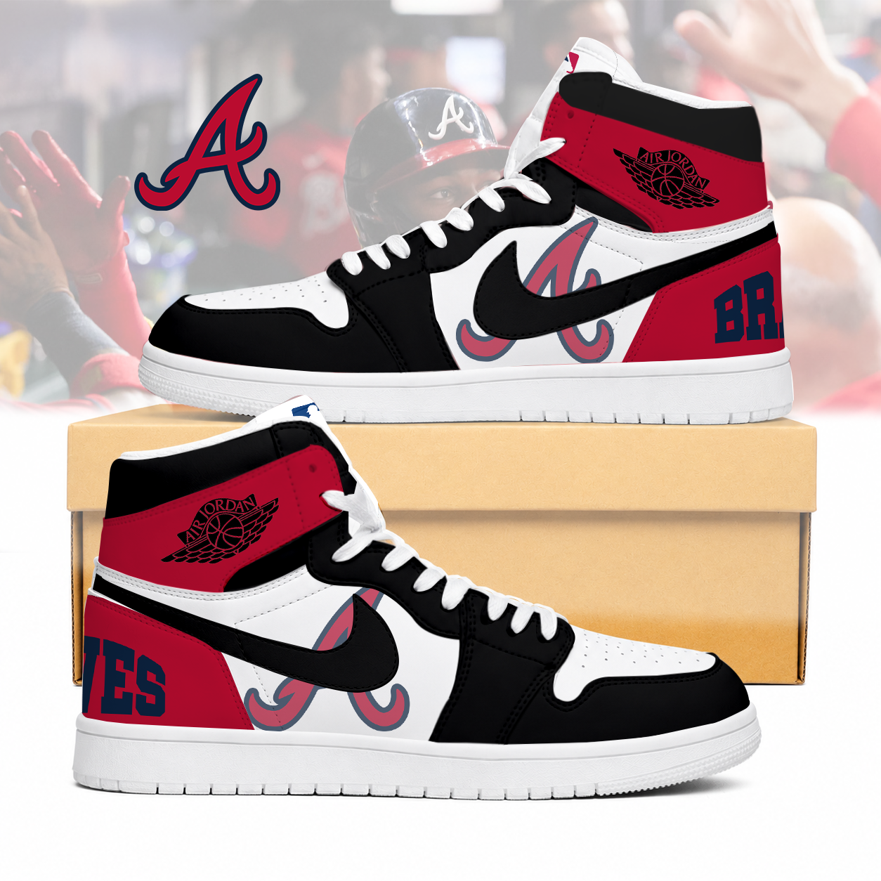 LIMITED EDITION - NEW CUSTOMIZED MLB09 ABS ATLANTA BRAVES AIR JORDAN SNEAKERS