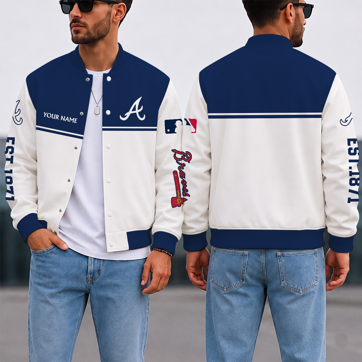 SPECIAL EDITION - NEW CUSTOMIZED MLB09 ABS ATLANTA BRAVES SATIN VARSITY & BASEBALL JACKET