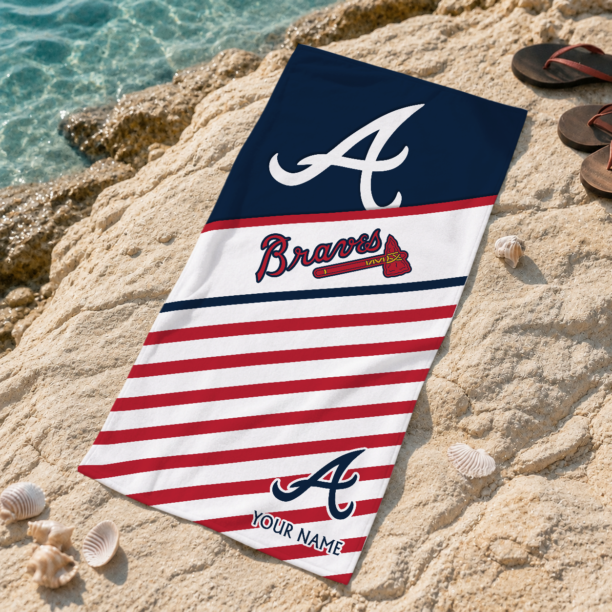 HOT DEAL - NEW CUSTOMIZED MLB09 ABS ATLANTA BRAVES BEACH TOWEL FOR FAN
