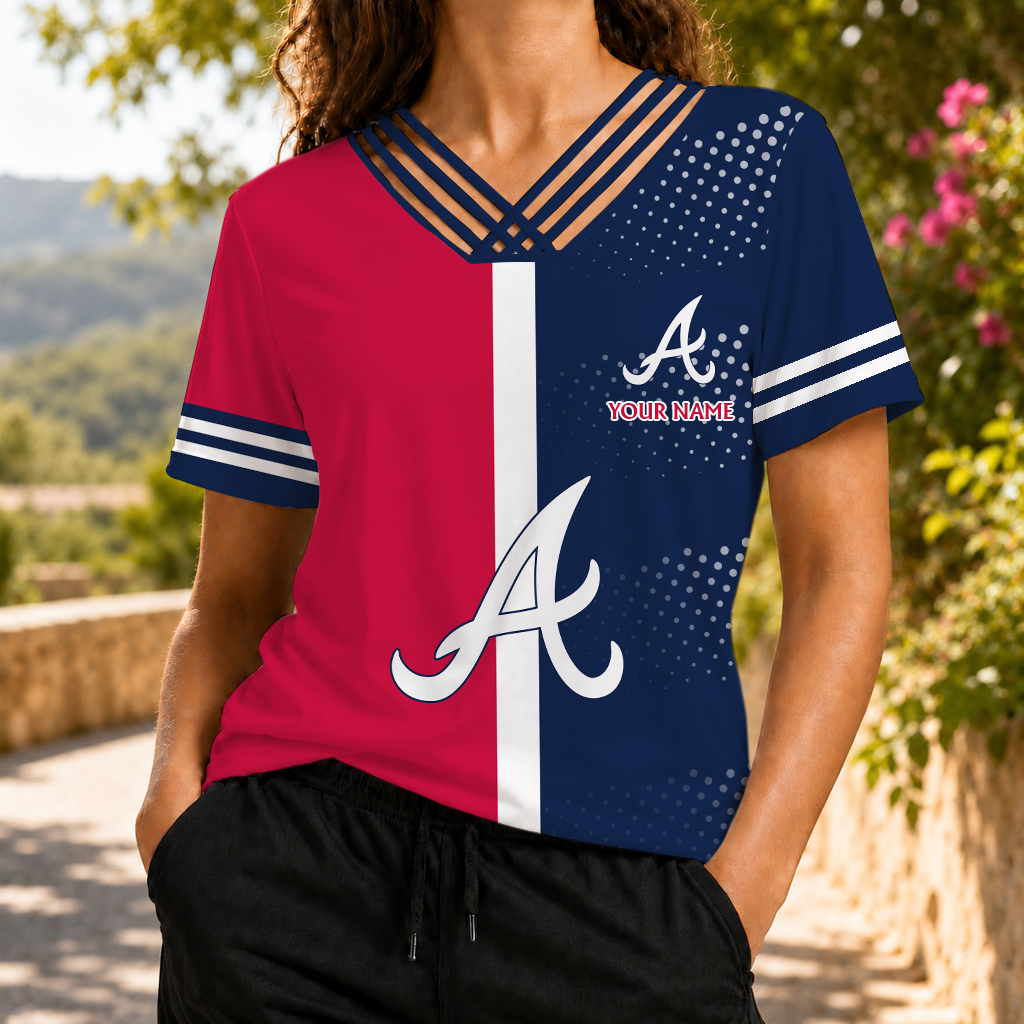 LIMITED EDITION - NEW CUSTOMIZED MLB09 ABS ATLANTA BRAVES V-NECK SHIRT