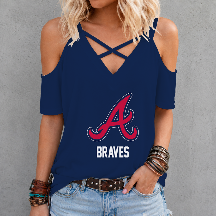 LIMITED EDITION - NEW CUSTOMIZED MLB09 ABS ATLANTA BRAVES CRISS CROSS V-NECK TOP