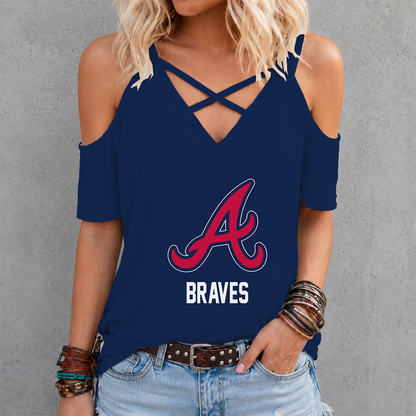 LIMITED EDITION - NEW CUSTOMIZED MLB09 ABS ATLANTA BRAVES CRISS CROSS V-NECK TOP