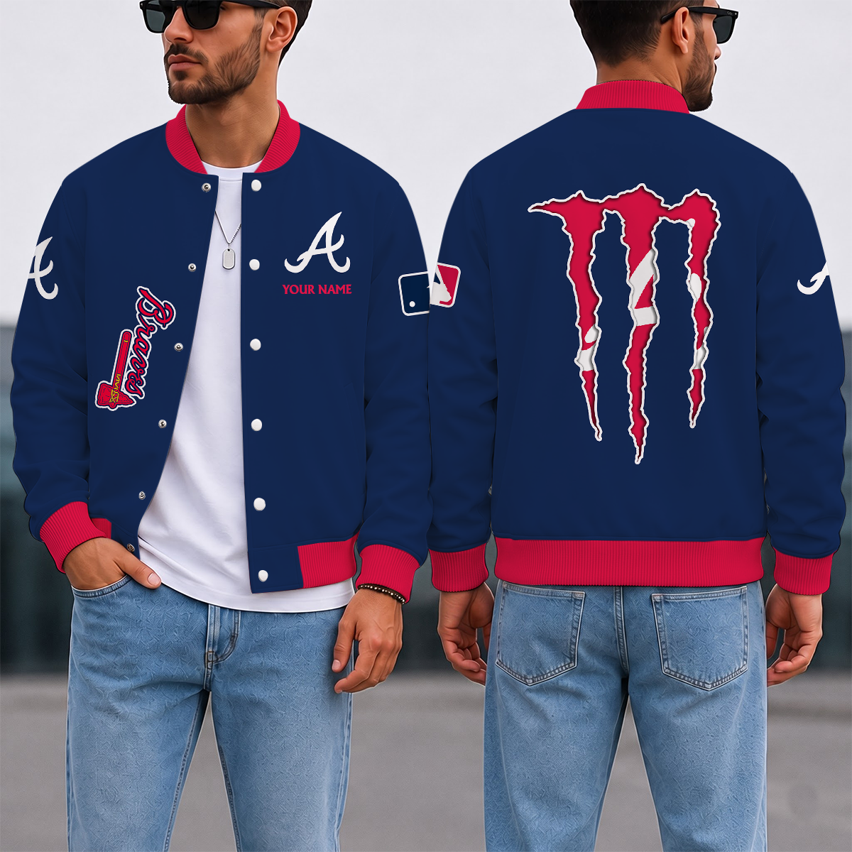 SPECIAL EDITION - NEW CUSTOMIZED MLB09 ABS ATLANTA BRAVES SATIN VARSITY & BASEBALL JACKET