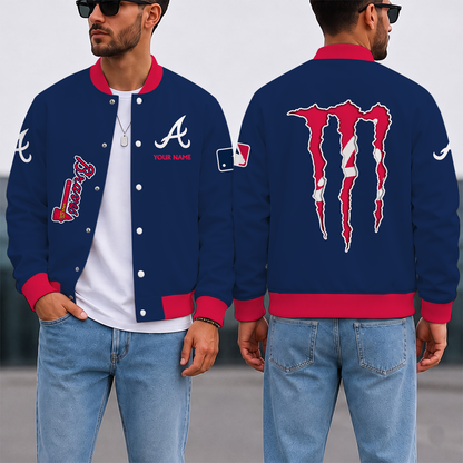 SPECIAL EDITION - NEW CUSTOMIZED MLB09 ABS ATLANTA BRAVES SATIN VARSITY & BASEBALL JACKET