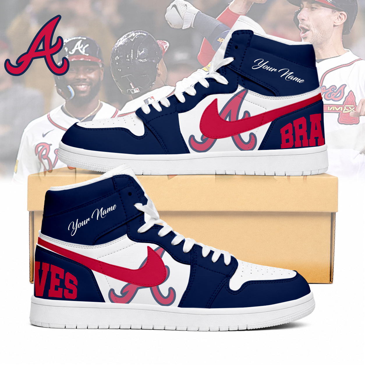 LIMITED EDITION - NEW CUSTOMIZED MLB09 ABS ATLANTA BRAVES AIR JORDAN SNEAKERS