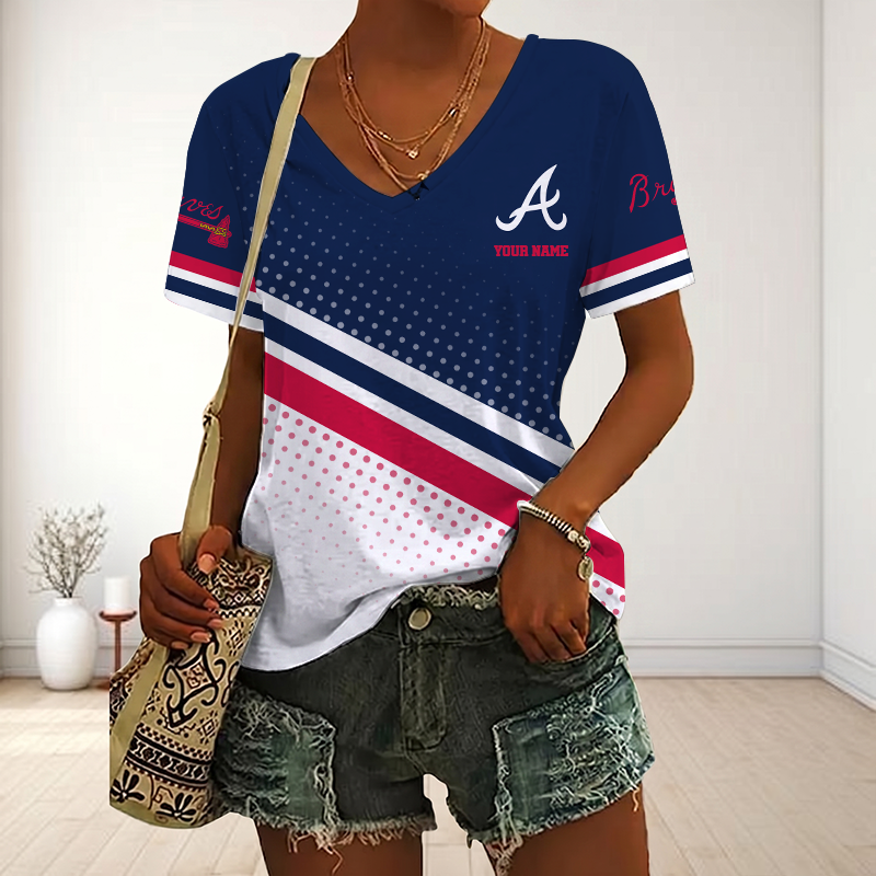 LIMITED EDITION - NEW CUSTOMIZED MLB09 ABS ATLANTA BRAVES V-NECK FEMALE SHIRT