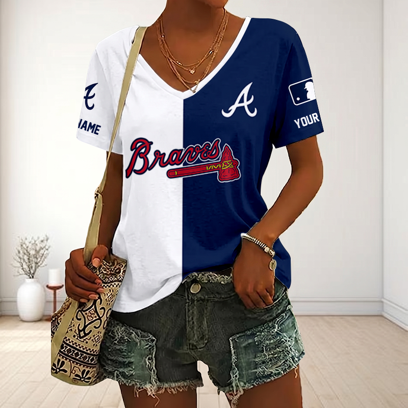 SPECIAL EDITION - NEW CUSTOMIZED MLB09 ABS ATLANTA BRAVES V-NECK FEMALE SHIRT