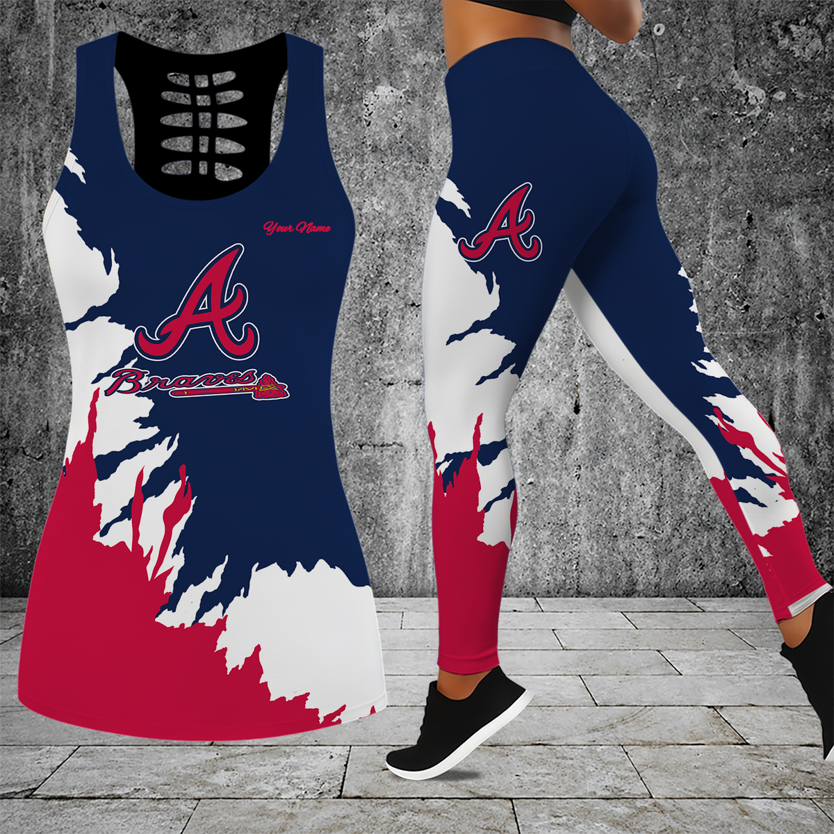 [FLASH SALE] NEW CUSTOMIZED MLB09 ABS ATLANTA BRAVES HOLLOW TANK TOP & LEGGINGS SET
