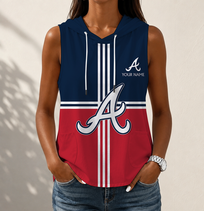 LIMITED EDITION - NEW CUSTOMIZED MLB09 ABS ATLANTA BRAVES WOMEN'S SLEEVELESS HOODED POCKET TANK TOP
