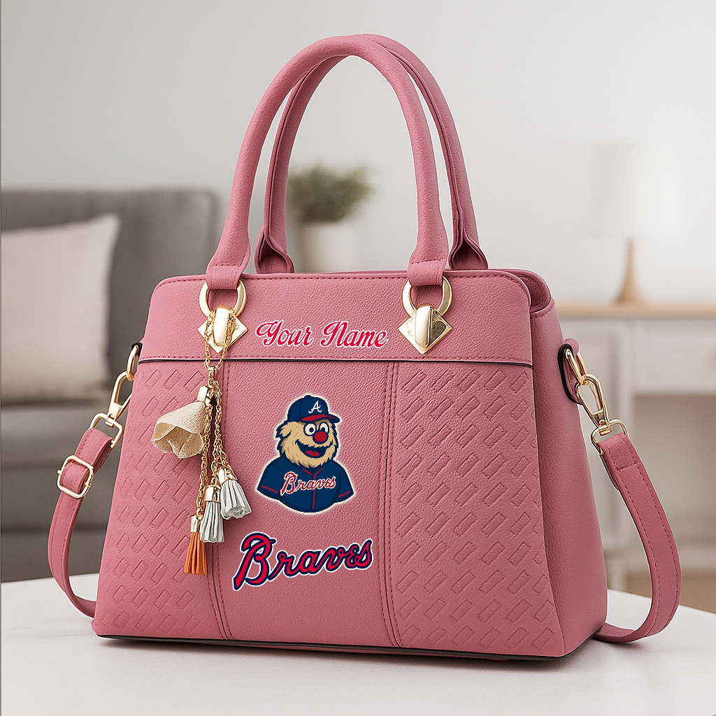 LIMITED EDITION - NEW CUSTOMIZED MLB09 ABS ATLANTA BRAVES ZIP HANDBAG MULTICOLOR