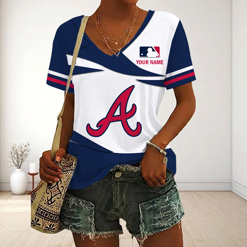 LIMITED EDITION - NEW CUSTOMIZED MLB09 ABS ATLANTA BRAVES V-NECK FEMALE SHIRT