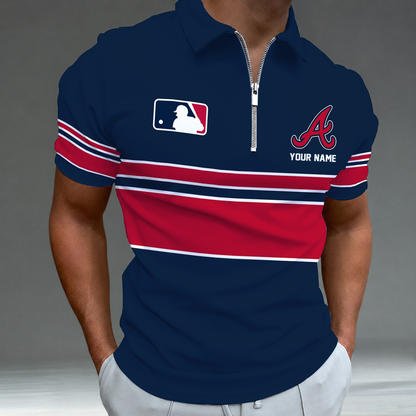 [FLASH SALE] NEW CUSTOMIZED MLB09 ABS ATLANTA BRAVES ZIP POLO SHIRT