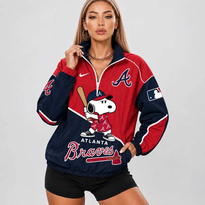 [FLASH SALE] NEW CUSTOMIZED MLB09 ABS ATLANTA BRAVES V-NECK ZIPPER SWEATSHIRT JACKET
