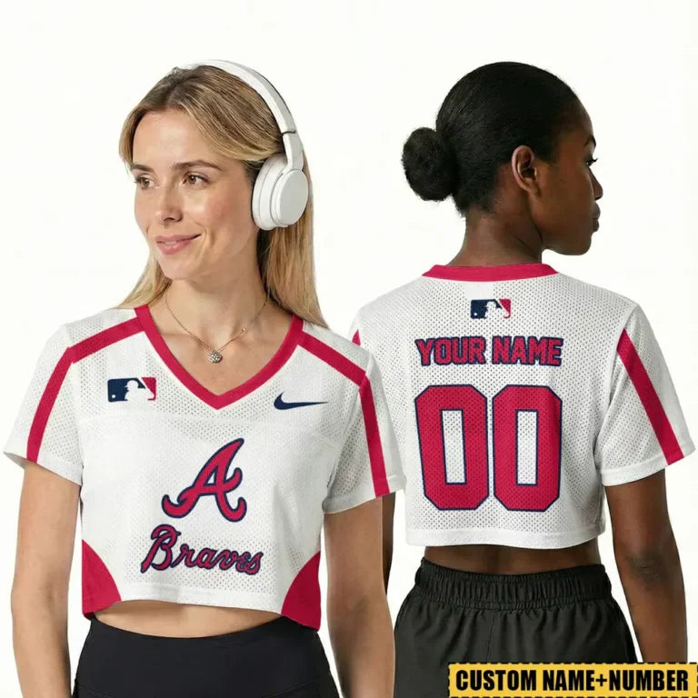 [FLASH SALE] NEW CUSTOMIZED MLB09 ABS ATLANTA BRAVES V-NECK JERSEY CROP TOP