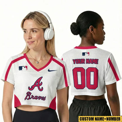 [FLASH SALE] NEW CUSTOMIZED MLB09 ABS ATLANTA BRAVES V-NECK JERSEY CROP TOP