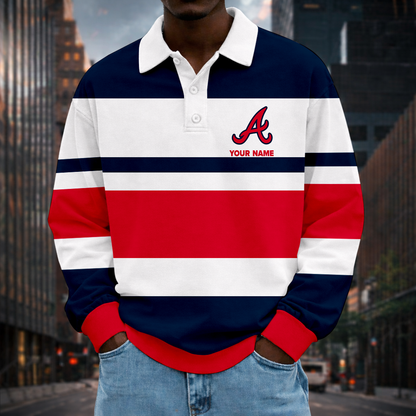 LIMITED EDITION - NEW CUSTOMIZED MLB09 ABS ATLANTA BRAVES MEN LONG SLEEVE POLO