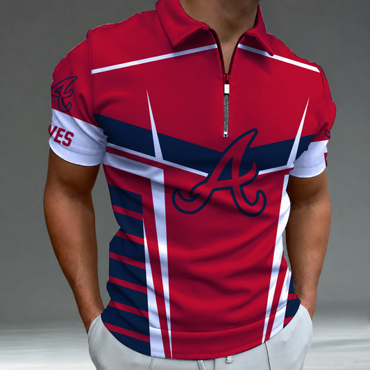 LIMITED EDITION - NEW CUSTOMIZED MLB09 ABS ATLANTA BRAVES ZIP POLO SHIRT