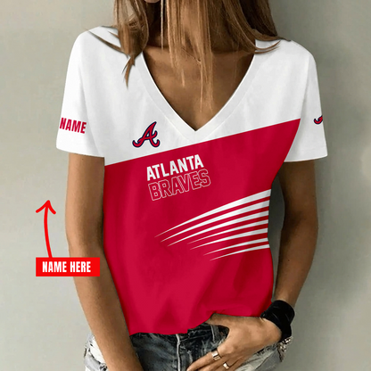 [FLASH SALE] NEW CUSTOMIZED MLB09 ABS ATLANTA BRAVES V-NECK FEMALE SHIRT