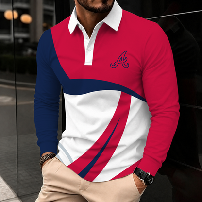 [FLASH SALE] NEW CUSTOMIZED MLB09 ABS ATLANTA BRAVES MEN'S LONG SLEEVE POLO