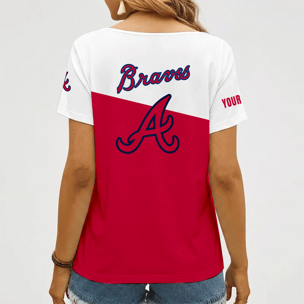 [FLASH SALE] NEW CUSTOMIZED MLB09 ABS ATLANTA BRAVES V-NECK FEMALE SHIRT