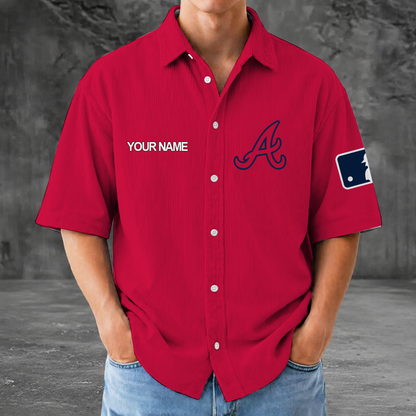[FLASH SALE] NEW CUSTOMIZED MLB09 ABS ATLANTA BRAVES SEERSUCKER BUTTON SHIRT