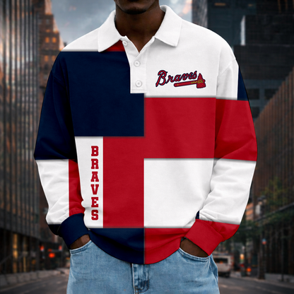 LIMITED EDITION - NEW CUSTOMIZED MLB09 ABS ATLANTA BRAVES MEN LONG SLEEVE POLO