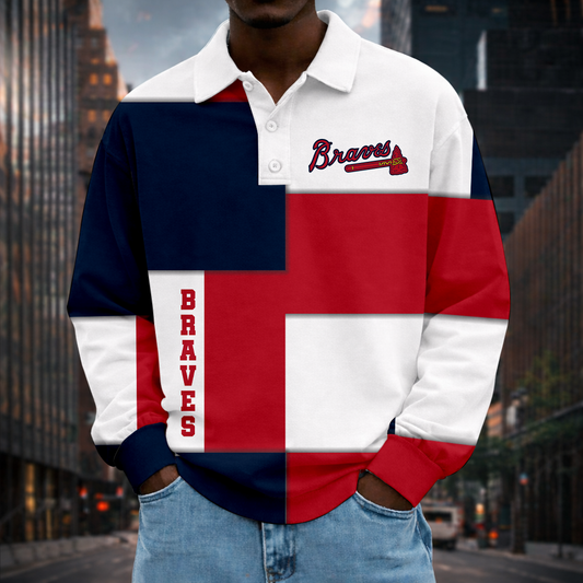 LIMITED EDITION - NEW CUSTOMIZED MLB09 ABS ATLANTA BRAVES MEN LONG SLEEVE POLO