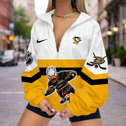 LIMITED EDITION - NEW CUSTOMIZED NHL09 AHD ANAHEIM DUCKS V-NECK ZIPPER SWEATSHIRT JACKET