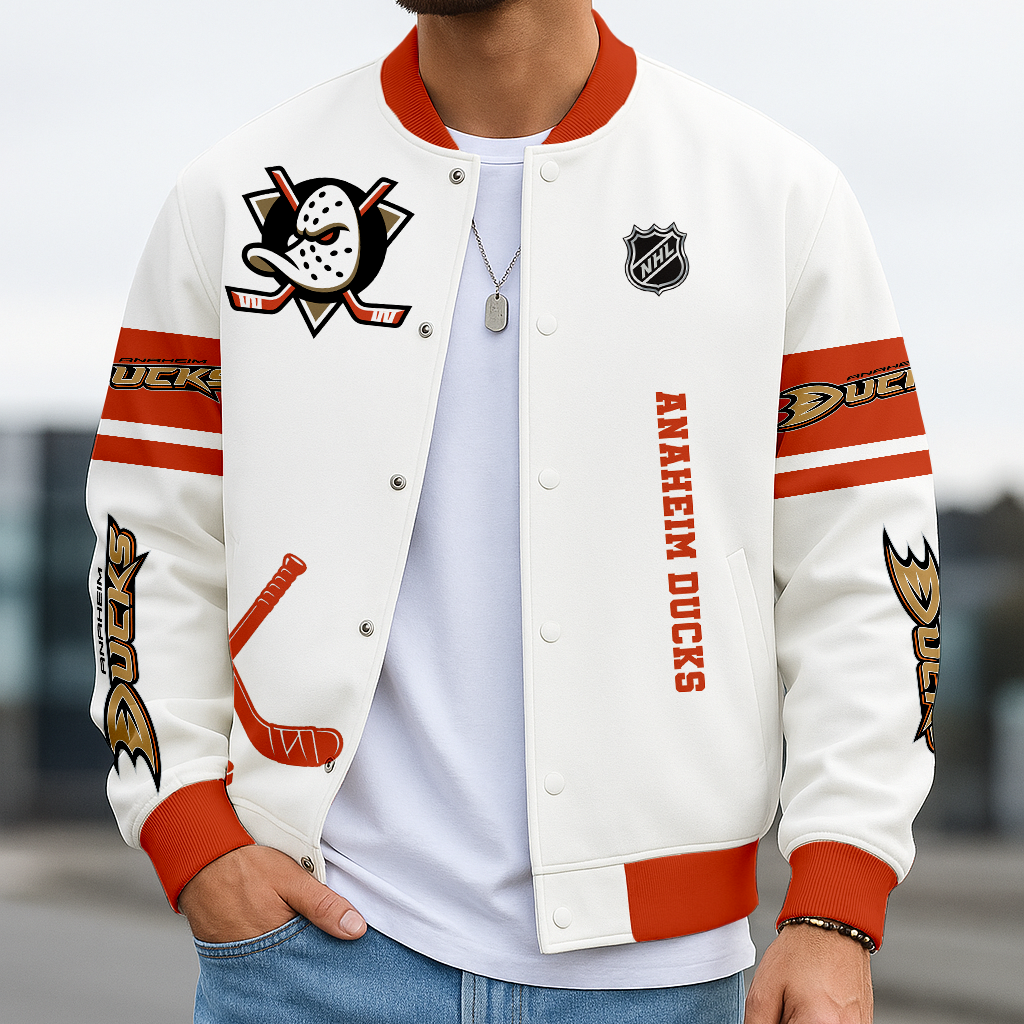 LIMITED EDITION - NEW CUSTOMIZED NHL09 AHD ANAHEIM DUCKS BASEBALL JACKET, SATIN VARSITY JACKET