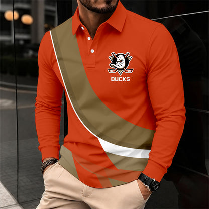 [SUPER SALE] NEW CUSTOMIZED NHL09 AHD ANAHEIM DUCKS MEN LONG SLEEVE POLO