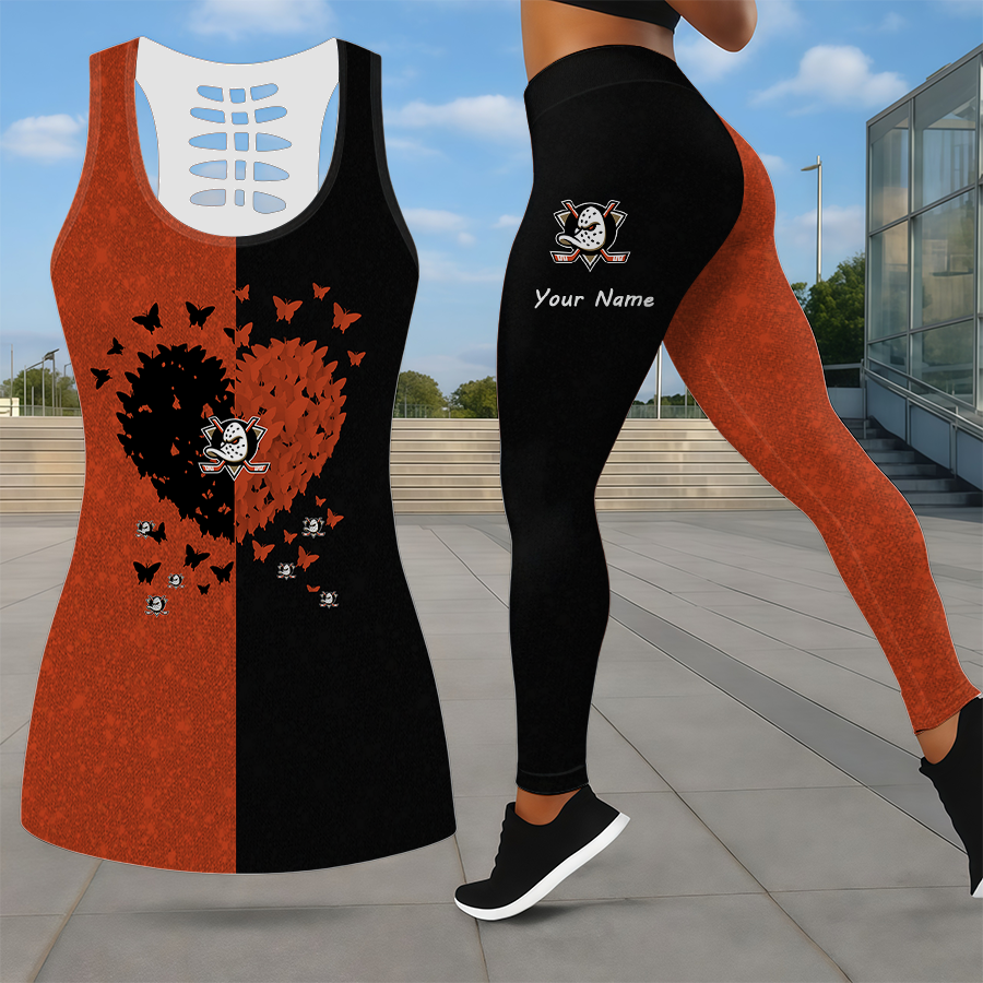 LIMITED EDITION - NEW CUSTOMIZED NHL09 AHD ANAHEIM DUCKS LEGGINGS & HOLLOW TANK TOP SET