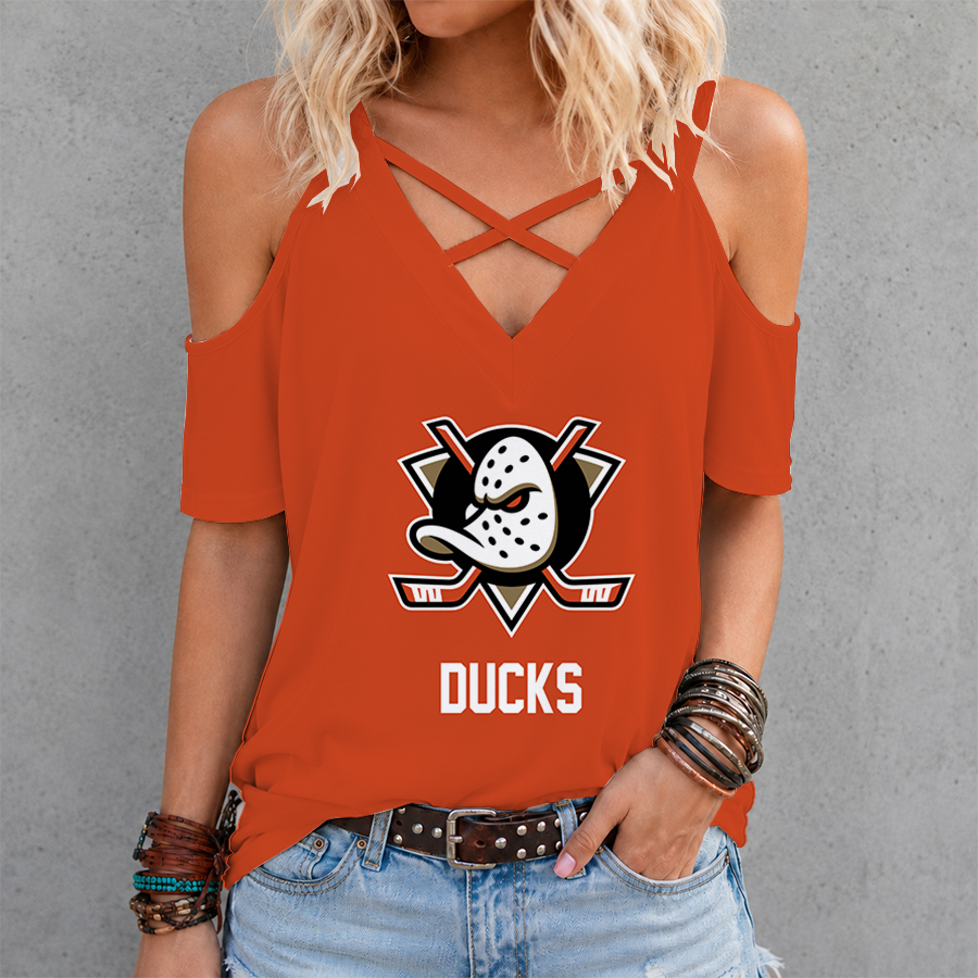 LIMITED EDITION - NEW CUSTOMIZED NHL09 AHD ANAHEIM DUCKS CRISS CROSS V-NECK TOP