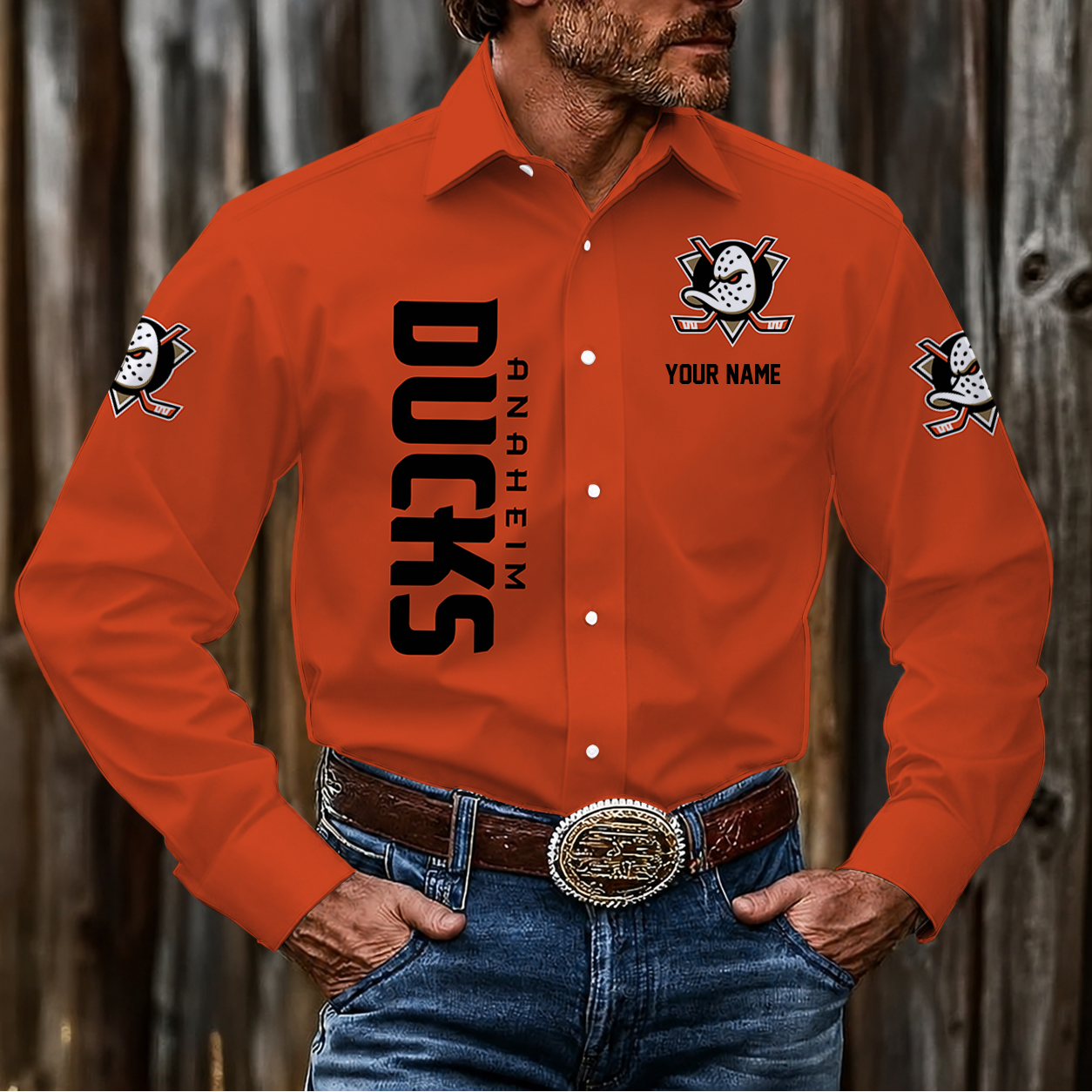 LIMITED EDITION - NEW CUSTOMIZED NHL09 AHD ANAHEIM DUCKS MEN'S LONG SLEEVE BUTTON-UP SHIRT