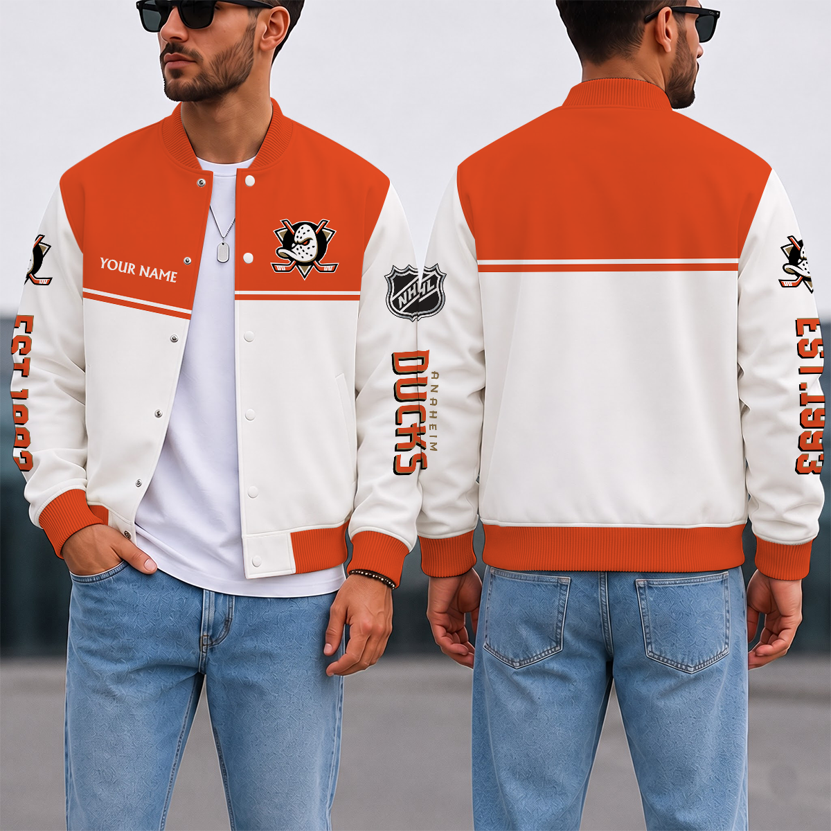 EXCLUSIVE EDITION - NEW CUSTOMIZED NHL09 AHD ANAHEIM DUCKS SATIN VARSITY JACKET & BASEBALL JACKET