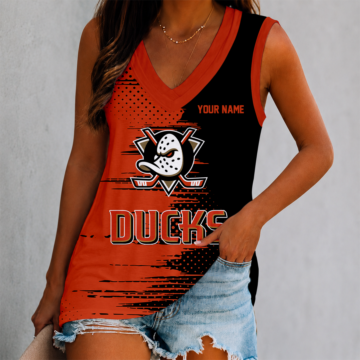 LIMITED EDITION - NEW CUSTOMIZED NHL09 AHD ANAHEIM DUCKS WOMEN'S V-NECK TANK TOP