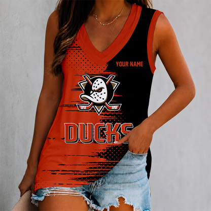 LIMITED EDITION - NEW CUSTOMIZED NHL09 AHD ANAHEIM DUCKS WOMEN'S V-NECK TANK TOP