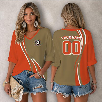 LIMITED EDITION - NEW CUSTOMIZED NHL09 AHD ANAHEIM DUCKS WOMEN'S HEART V-NECK LONG SLEEVE SHIRT