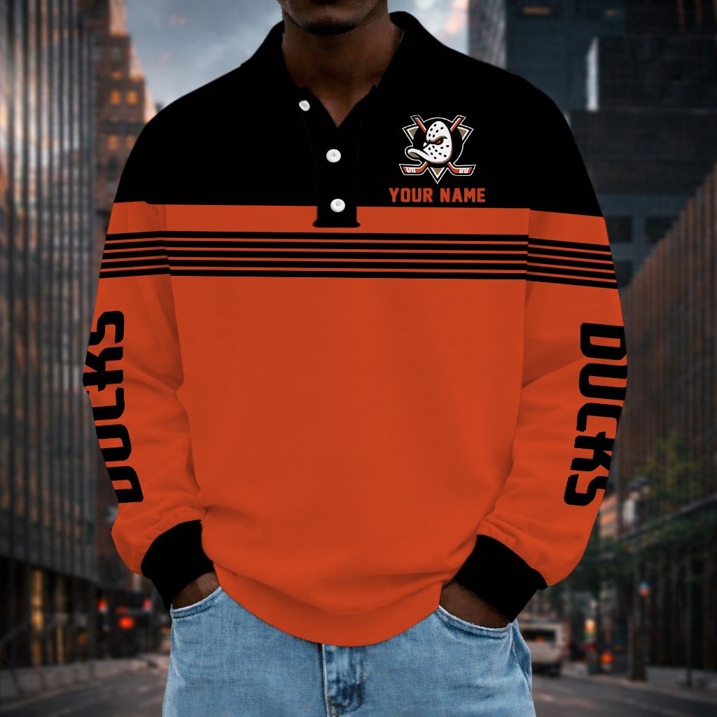 SPECIAL EDITION - NEW CUSTOMIZED NHL09 AHD ANAHEIM DUCKS MEN LONG SLEEVE POLO