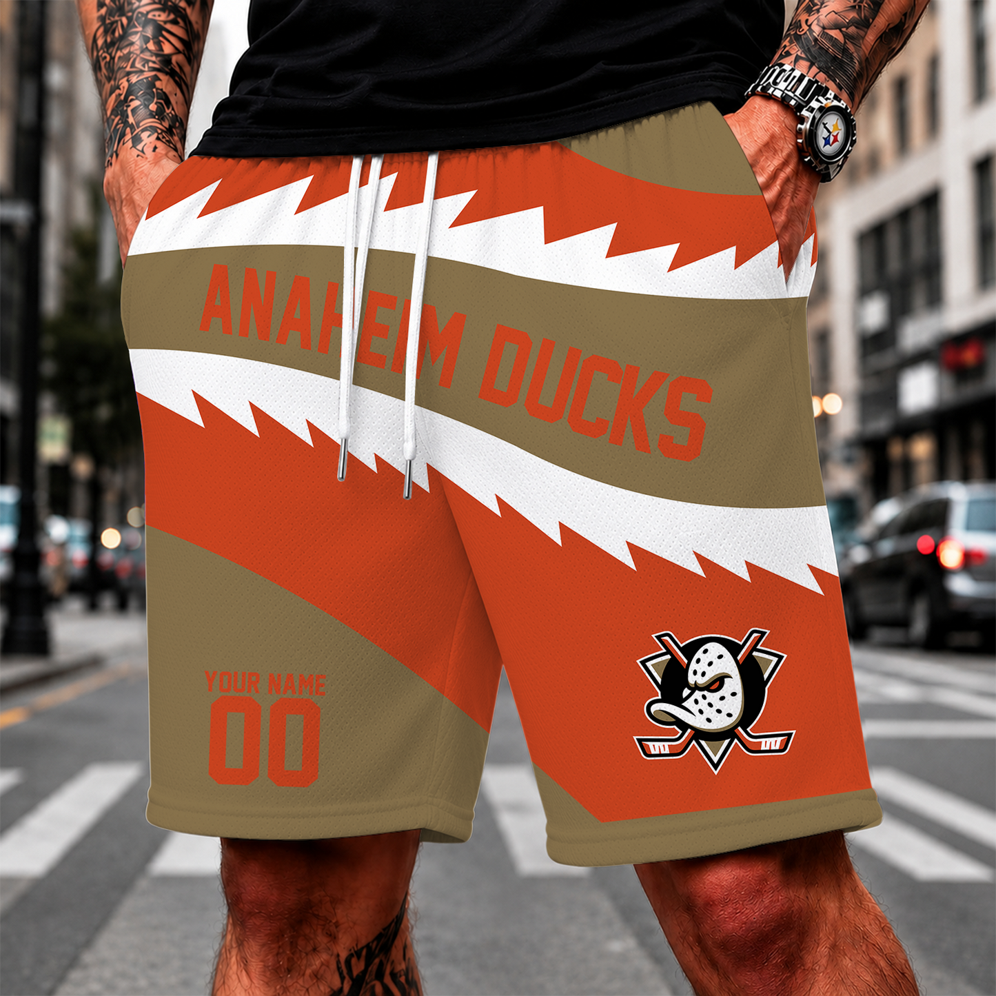 [SUPER SALE] NEW CUSTOMIZED NHL09 AHD ANAHEIM DUCKS SHORT PANTS